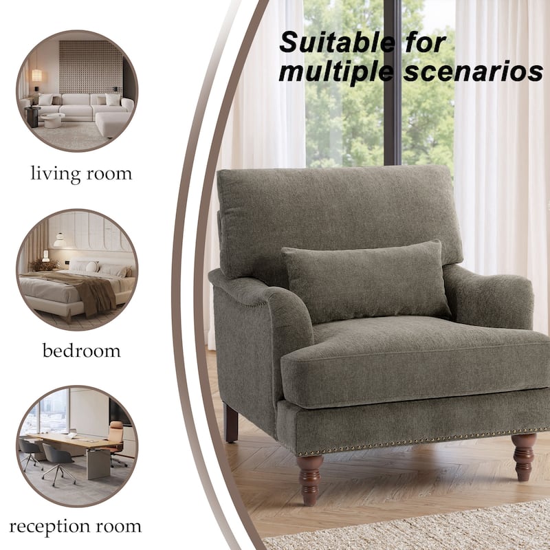 Set of 2 Mid Century Chenille Upholstered Accent Chairs