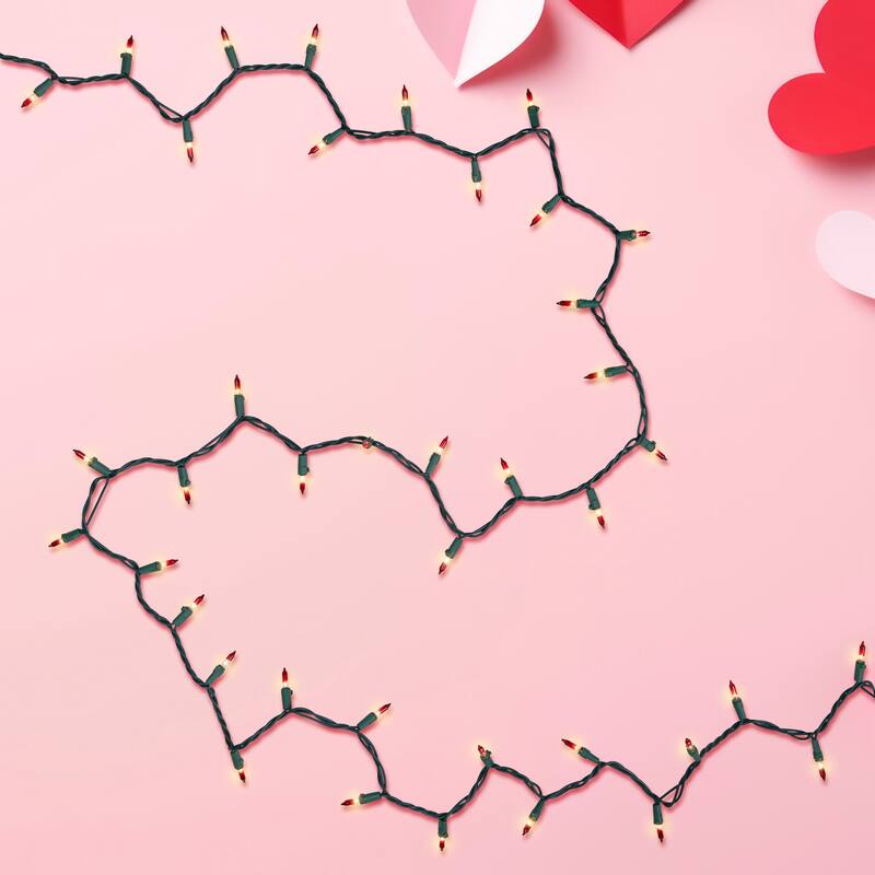 Mini Christmas Light Set - Clear with Red Tips - 20.25' Green Wire - 100ct