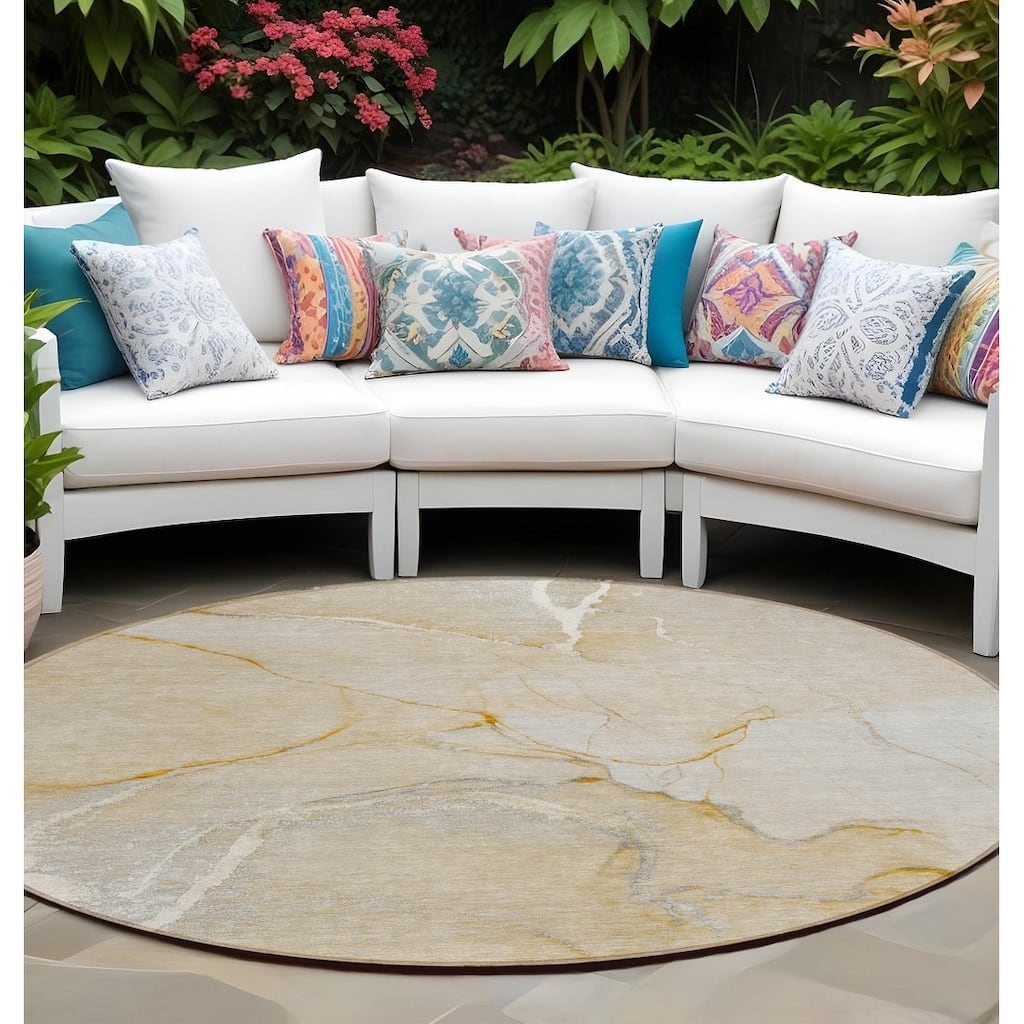 Jamo Artistic Abstract Weather Resistant Timeless Fusion Round Outdoor Rug - 8' Round