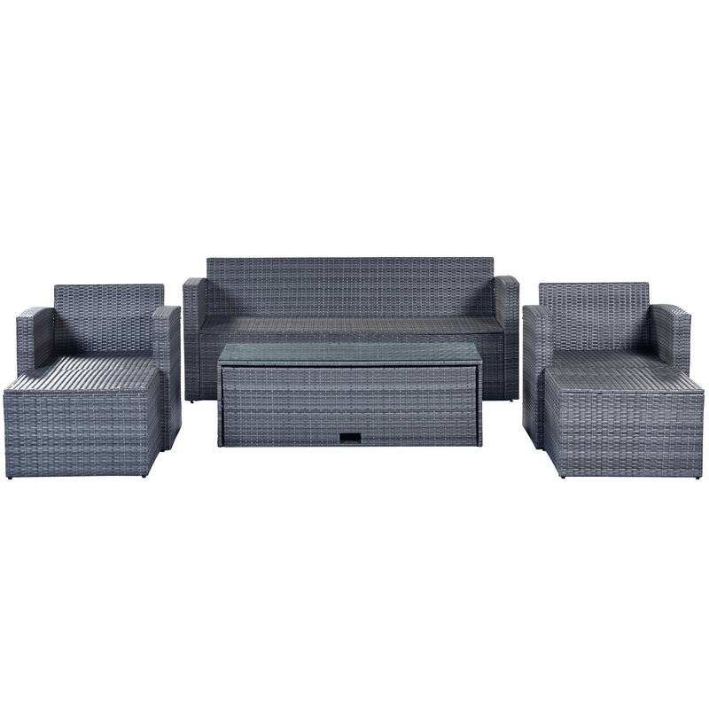 6-piece All-Weather Wicker PE rattan Patio Outdoor Dining Conversation Sectional Set with coffee table