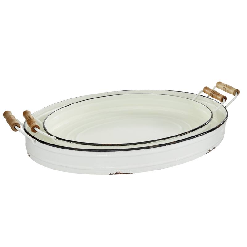 White Iron Farmhouse Tray (Set of 2) - 21 x 15 x 4