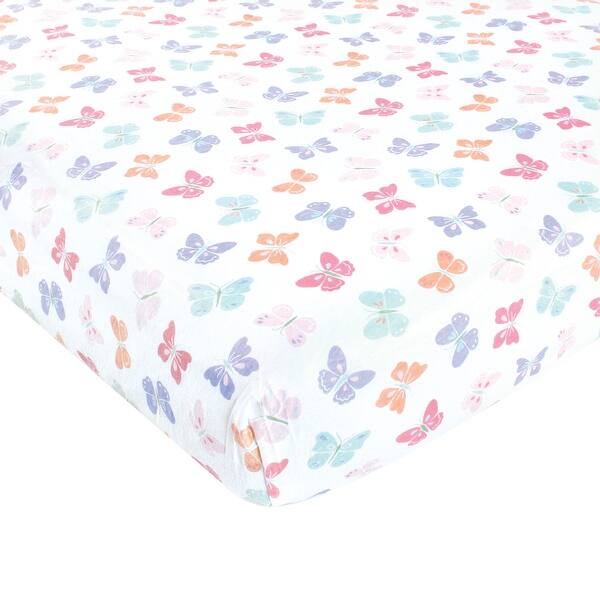 slide 1 of 1, Hudson Baby Girls Cotton Fitted Crib Sheet, Pastel Butterfly, One Size - Pastel Butterfly - One Size One Size - Pastel Butterfly