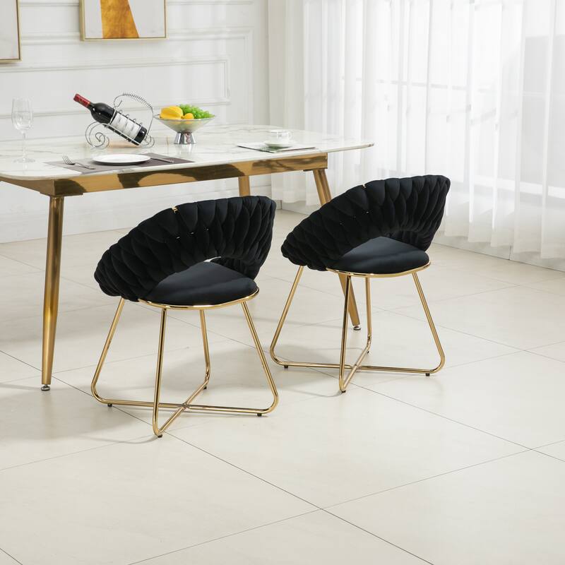Black Velvet Accent Chairs Side Chair Vanity Desk Chair ( Set of 2 )