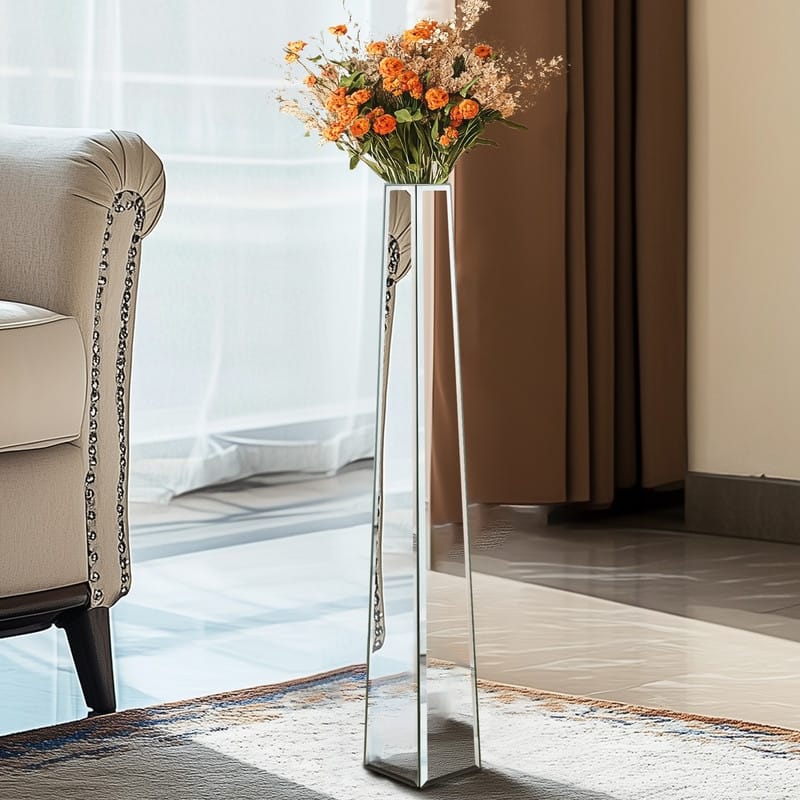28" Tall Floor Vase Mirror Silver Large Flower Vases - Silver