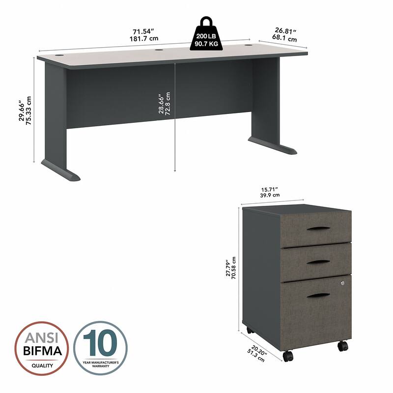 Series A 72W Desk with Mobile File Cabinet by Bush Business Furniture