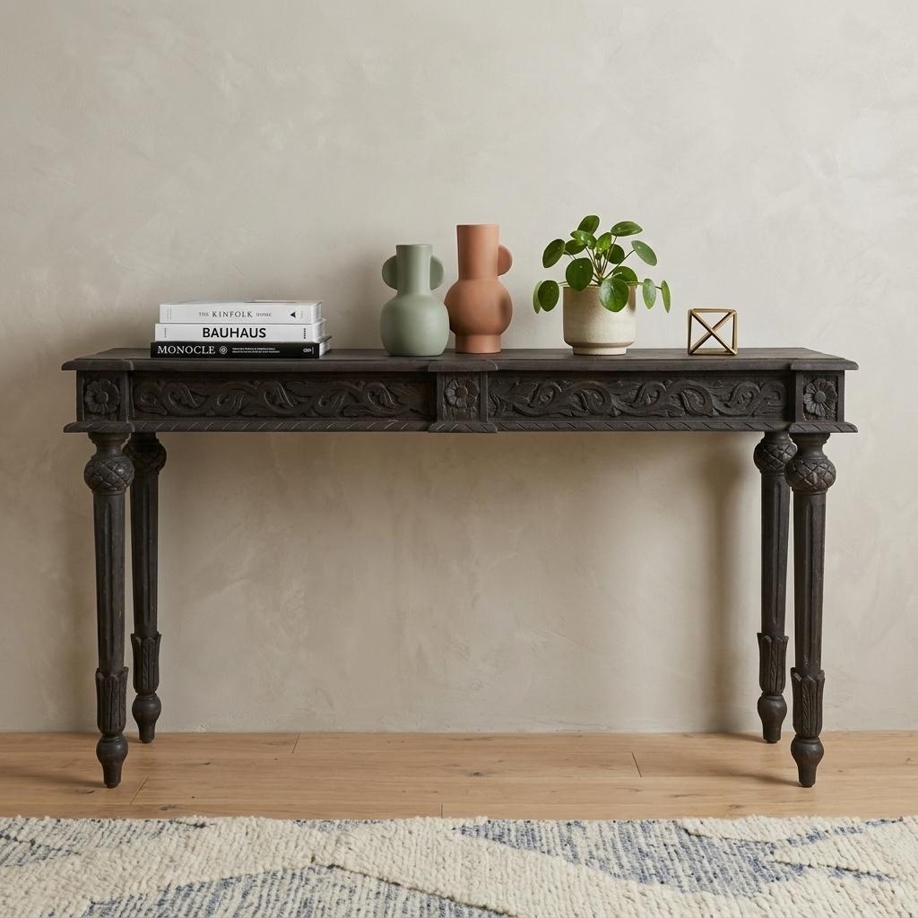 HomeRoots 54" Gray Solid Wood Distressed Console Table - 54.00 in. x 30.00 in. x 12.00 in.