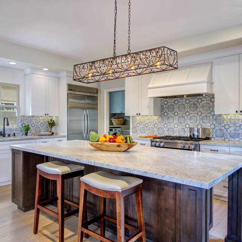 Vintage Glam 4-Light Linear Crystal Pendant Light for Kitchen Island Dining Room