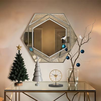 Geometric Octagonal Wall Vanity Mirror with Patterned Beveled Panels - 30.7'' H X 35.4" W x 1.6" D