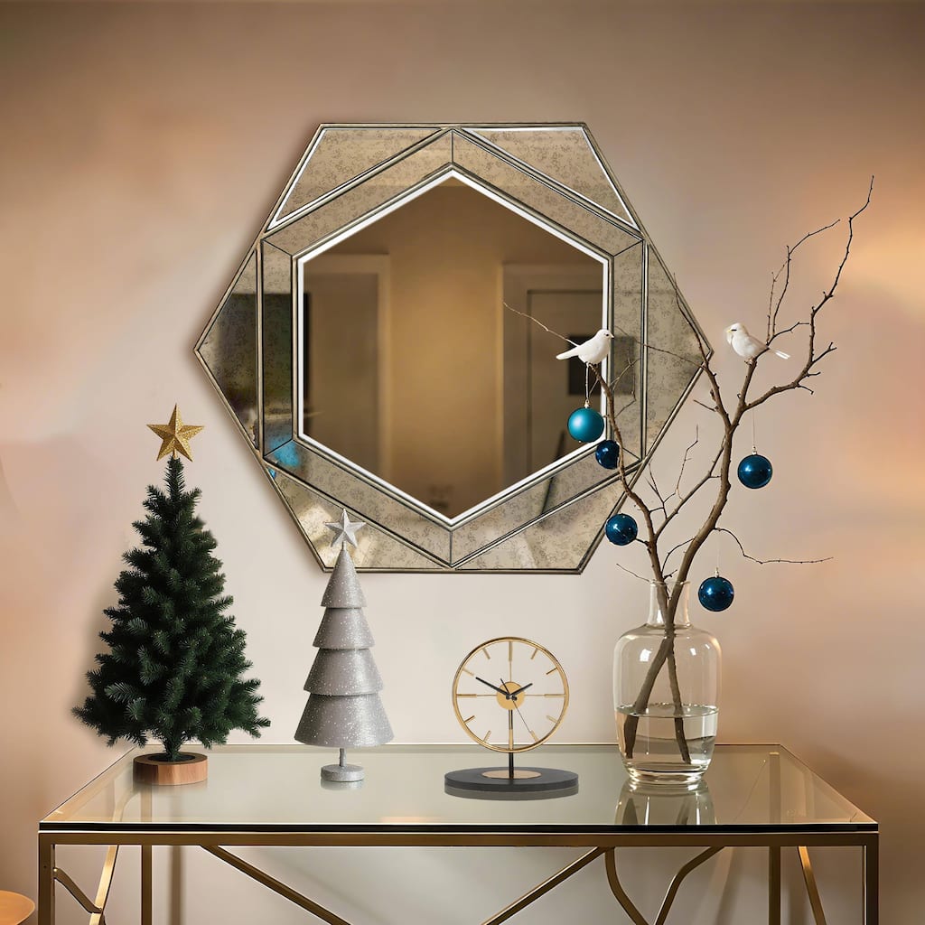 Geometric Octagonal Wall Vanity Mirror with Patterned Beveled Panels - 30.7'' H X 35.4" W x 1.6" D