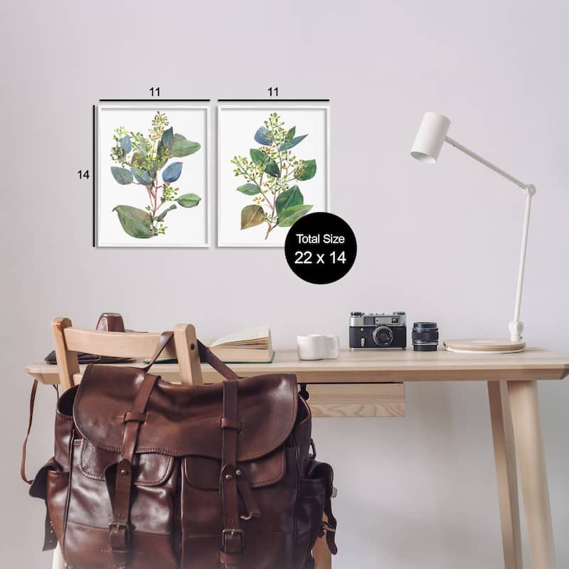 Stupell Soft Eucalyptus Plant Blue Green Ombre Leaves, 2pc Multi Piece Framed Wall Art Set