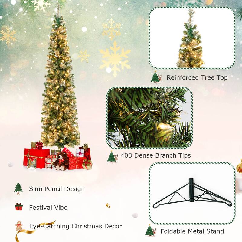 Costway 7ft Pre-lit PVC Artificial & Pine Needles Half Christmas Tree