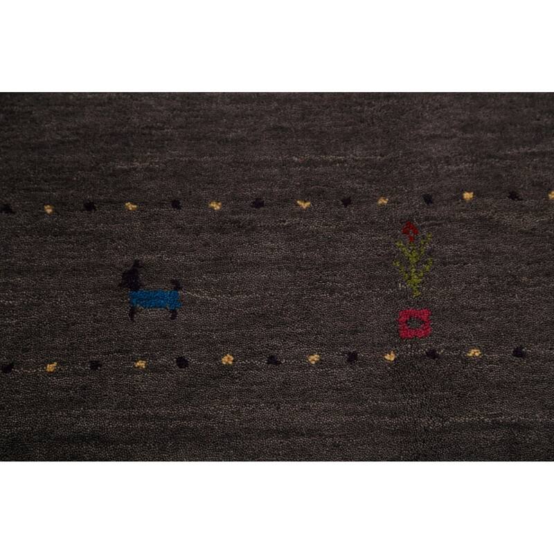 Tribal Charcoal Gabbeh Oriental Rug Handmade Wool Carpet - 4'8"x 6'7"