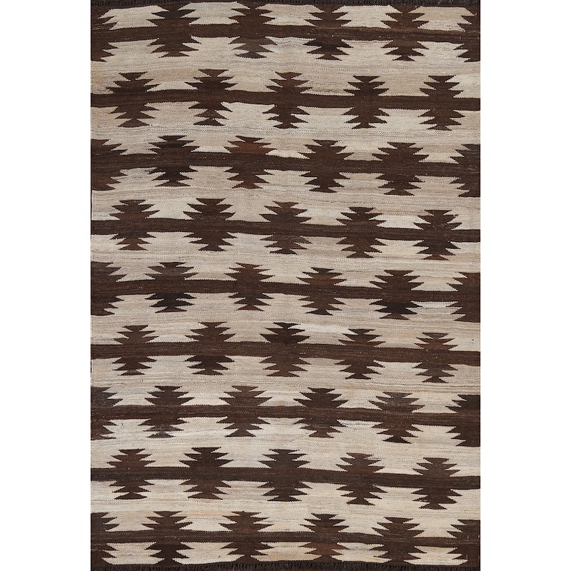 Natural Dye Tribal Kilim Contemporary Area Rug Flat-weave Wool Carpet - 4'9" x 6'7"