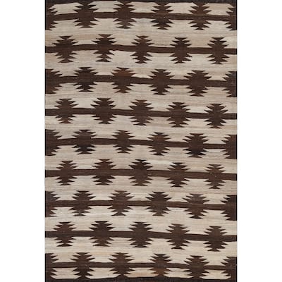 Natural Dye Tribal Kilim Contemporary Area Rug Flat-weave Wool Carpet - 4'9" x 6'7"