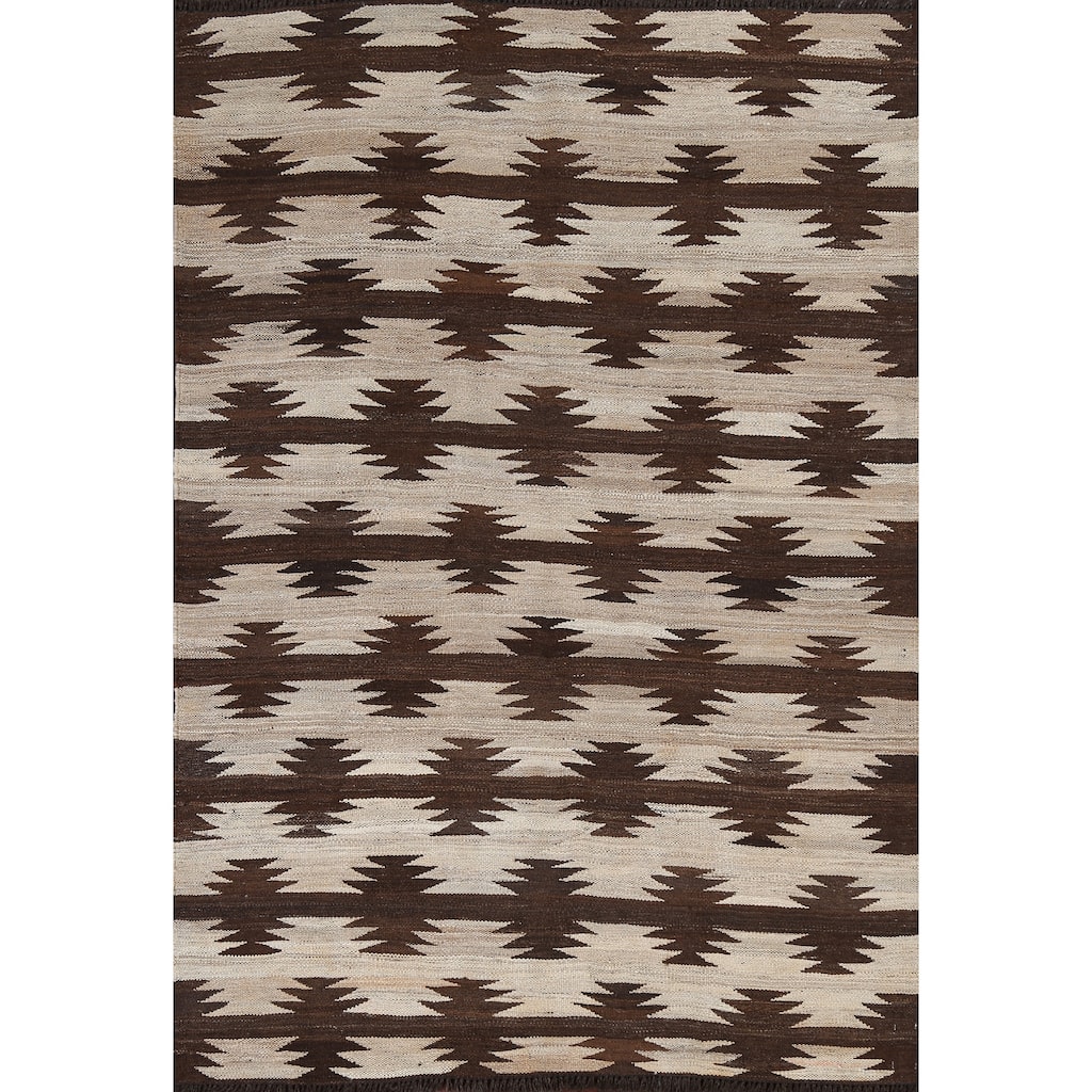 Natural Dye Tribal Kilim Contemporary Area Rug Flat-weave Wool Carpet - 4'9" x 6'7"