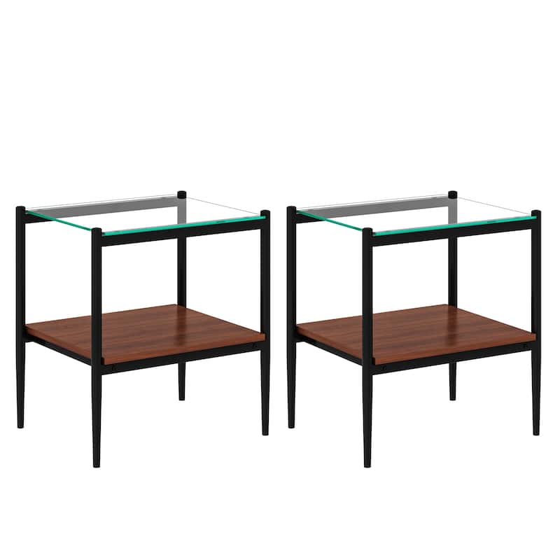 3-Piece Set, Modern Coffee Table Tempered Glass Coffee Table with 2-Tier Storage Shelves, for Living Room