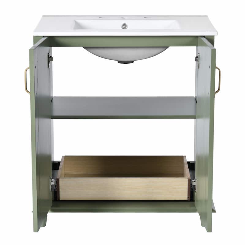 30" Freestanding Bathroom Vanity with Resin Sink - Hidden Drawer and Storage Cabinet