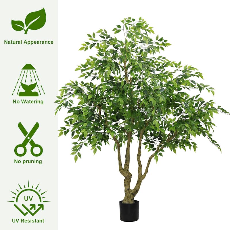7ft Tall Artificial Banyan Tree With Natural Trunk And Realistic Silk Leaves, Large Imitation Potted Green Plant, 1pc/Set