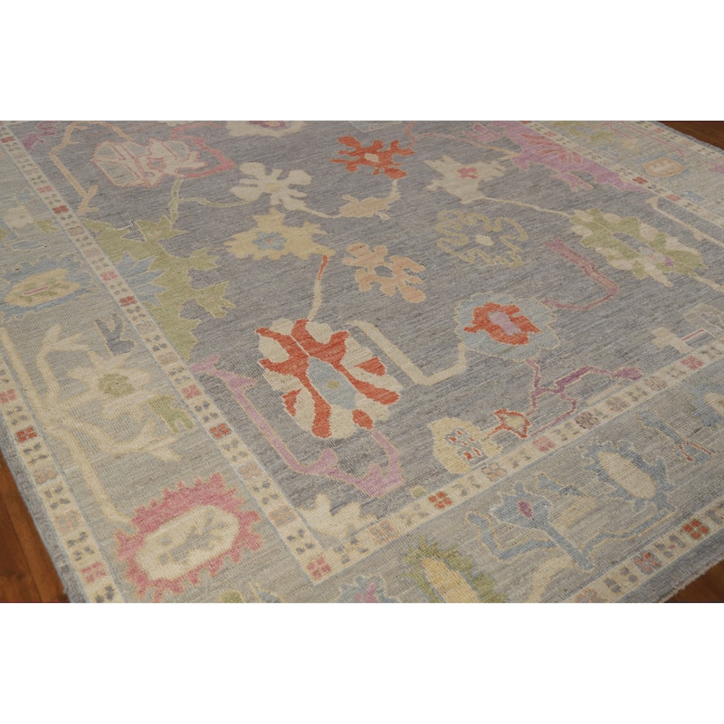 Hand Knotted Oriental 100% Wool Carpet Transitional All-Over Greys & Charcoal Oushak Area Rug - 9' 11'' X 8' 1''