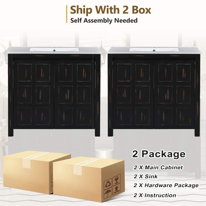 72" Bathroom Vanity Set with Double Vanities (Separate), Double Ceramic Sinks
