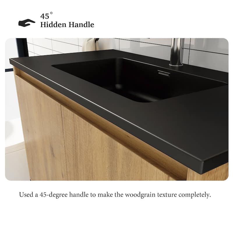 Freestanding Bathroom Vanity Set in Oak with Integrated Solid Surface Sink
