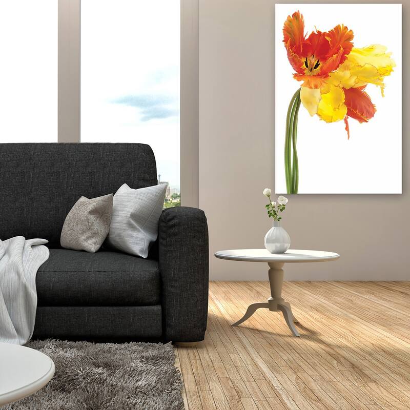 Empire Art 'Orange Yellow Parrot Tulip' Frameless Free-floating Tempered Art Glass