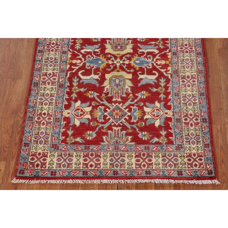 Red Kazak Oriental Foyer Rug Handmade Traditional Wool Carpet - 2'11" x 4'0"