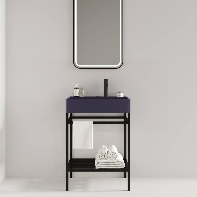 24 inch Metal Freestanding Bathroom Vanity Set with Integrated Ceramic Sink - Purple+Black