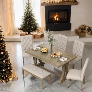 6-Piece Farmhouse Dining Table Set, Rectangular Trestle Table and 4 ...