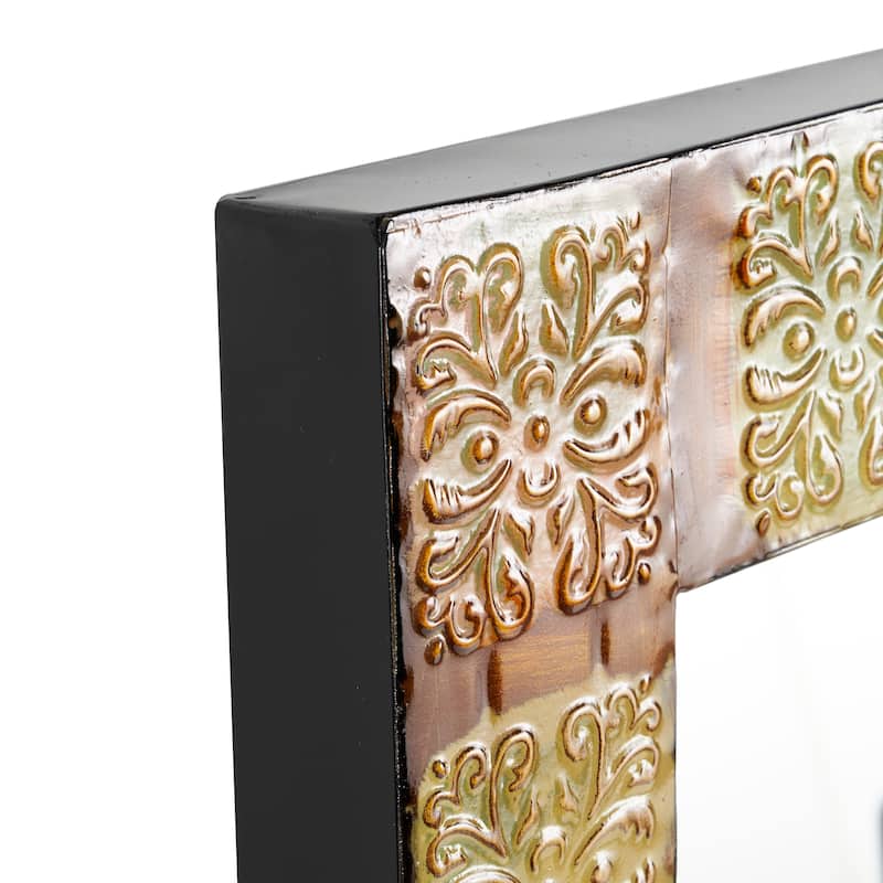 Multi Colored Metal Floral Room Wall Mirror with Embossed Metal