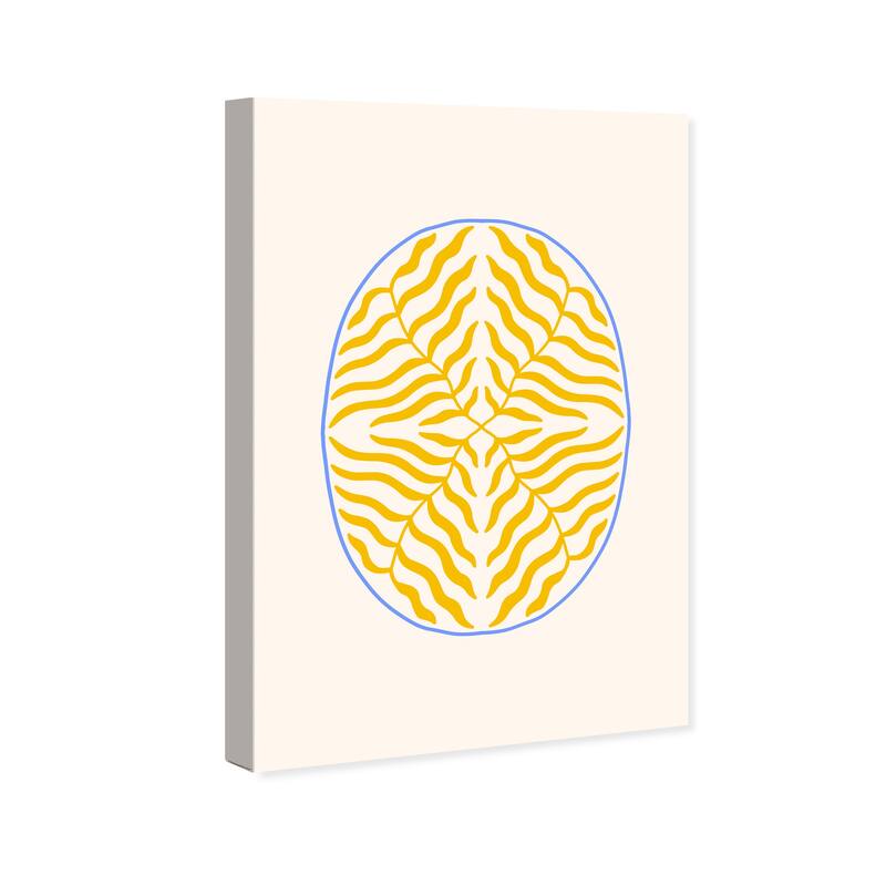 Wynwood Studio Canvas Floral and Botanical Leaves inside a walnut Yellow Modern & Contemporary Wall Art Canvas Print