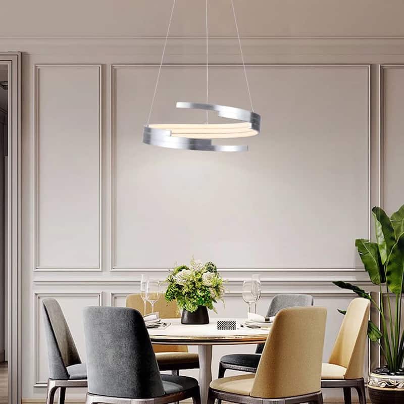 Contemporary Silver LED Circular Spiral Chandelier - 13.77" x 17.71" x 17.71"
