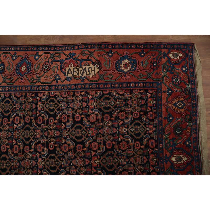 Hand Knotted Oriental 100% Wool Carpet Traditional Geometric Navy Blue & Blues Bidjar Area Rug - 9' 11'' X 5' 2''