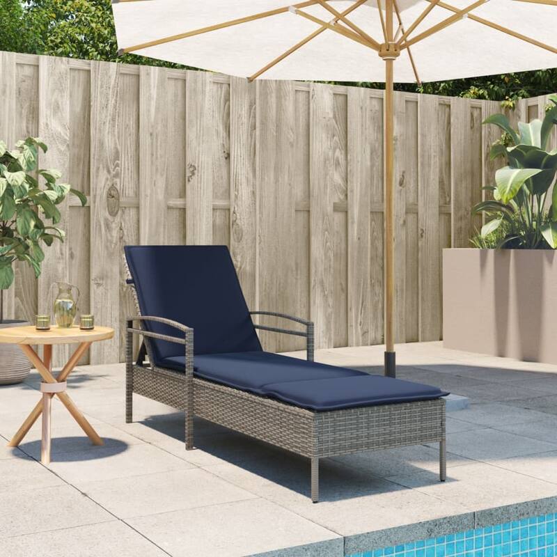 vidaXL Sun Lounger with Cushion Daybed Furniture Poly Rattan Brown/Gray/Black - 24.8" x 78.7" x 24.4"/28.3"/31.9"
