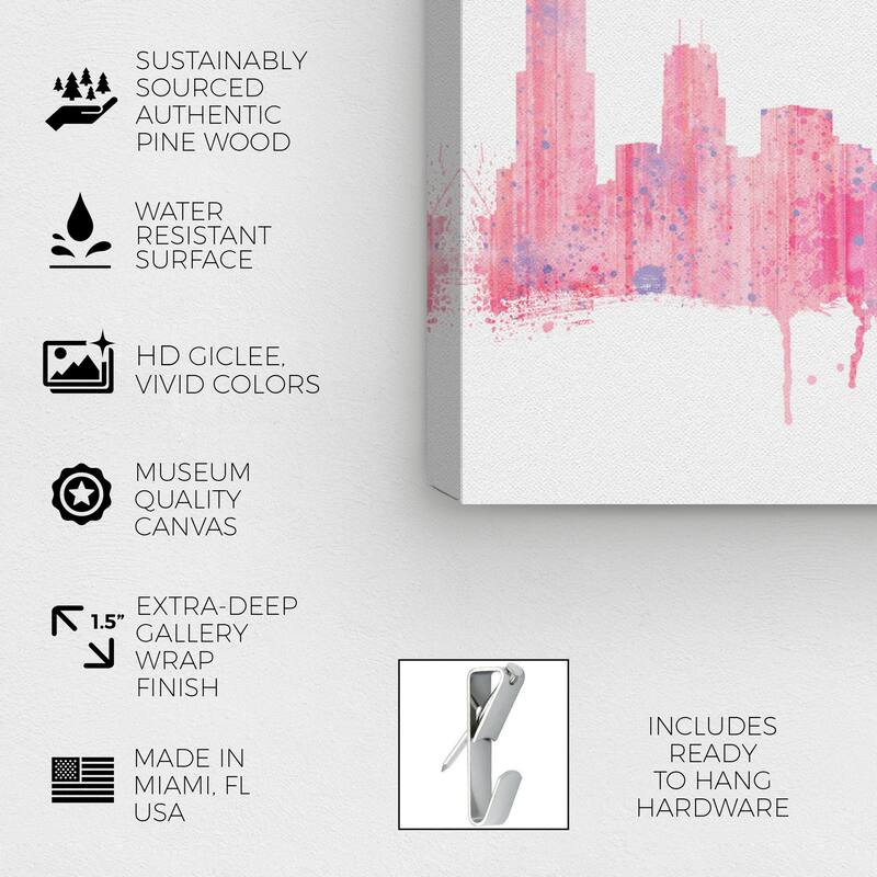 Wynwood Studio Canvas Cities and Skylines Rose Quartz Chicago Skyline Pastel Pink Modern & Contemporary Wall Art Canvas Print