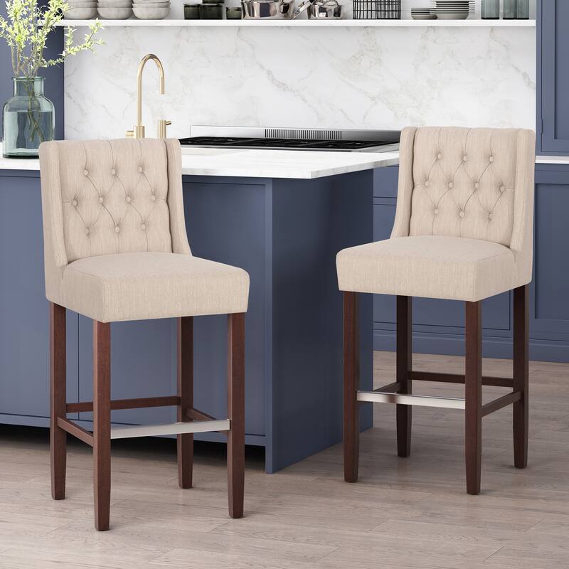 Modern Minimalist Bar Stool with Metal Legs & Beige High-Density Fabric Seat, 30" Commercial Grade Bar Height Stool