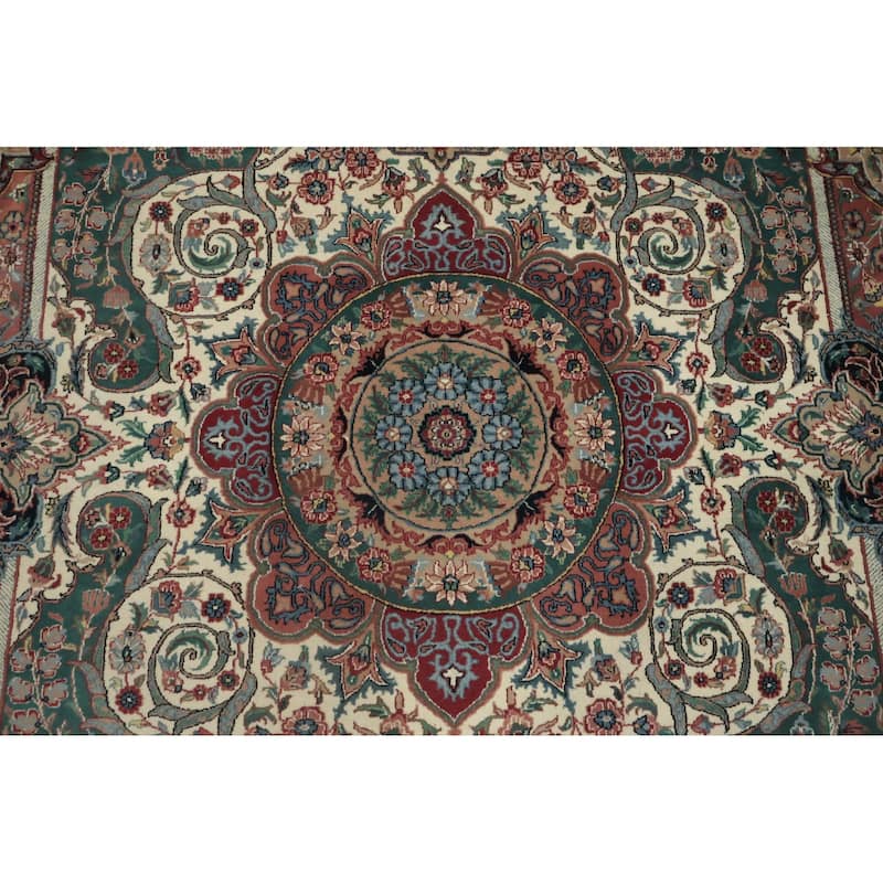 Hand Knotted Oriental 100% Wool Carpet Traditional Floral Green Aubusson Area Rug - 14' 5'' X 9' 8''