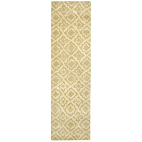 One of a Kind Hand-Tufted Modern & Contemporary 10' Runner Trellis Wool Beige Rug - 2'6"x9'1"