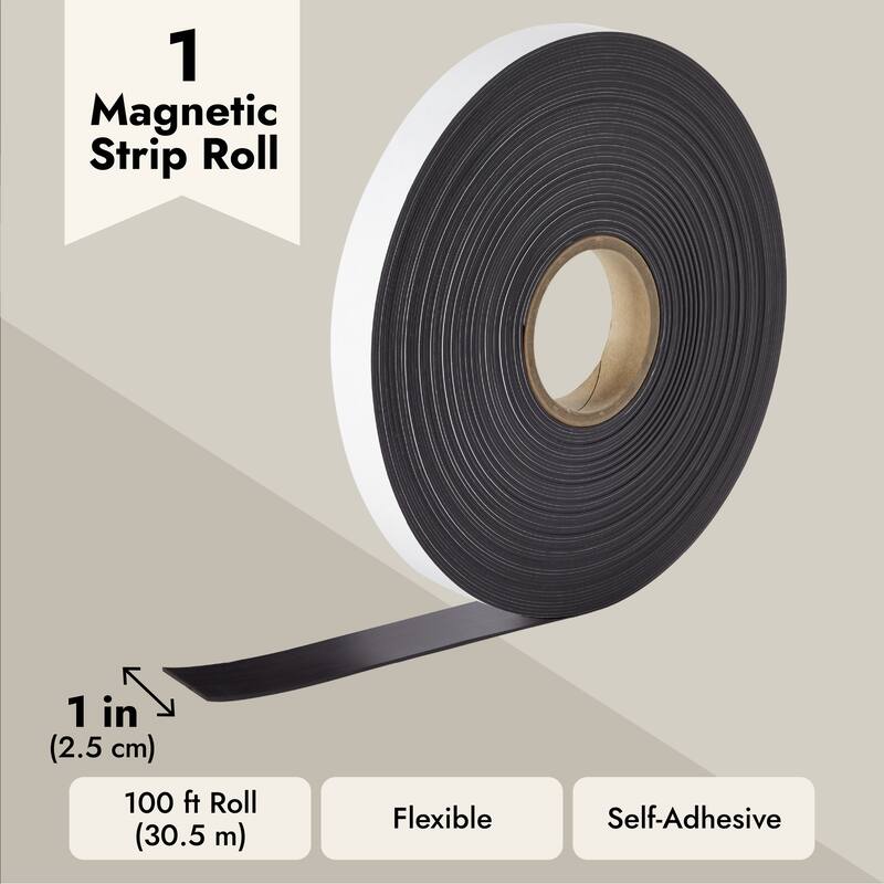 Bright Creations 1 Inch x 100 Feet Sticky Magnetic Strip for DIY, Crafts, Cosmetics, Easy to Cut