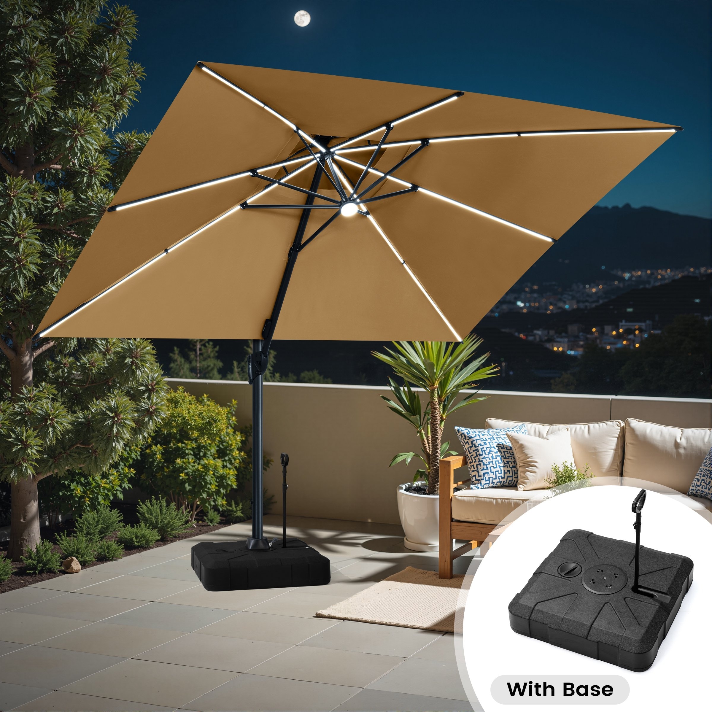 13 x 10 FT Double Top Solar powered LED Patio Cantilever Umbrella Aluminum with Base