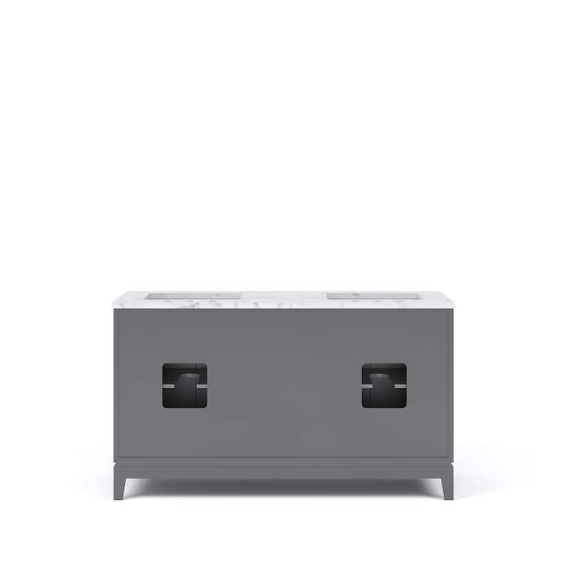 Elizabeth 60-Inch Double Sink Carrara White Marble Vanity With Matching Mirrors