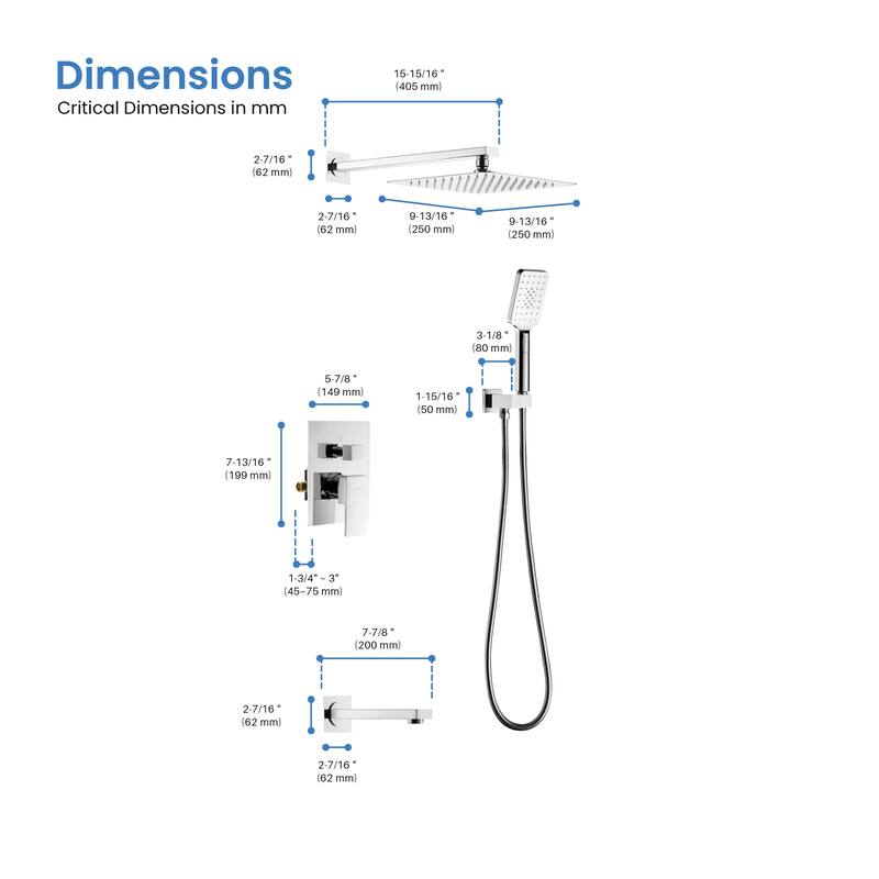 Cube Pressure Balanced 3-Function Shower System with Rough-In Valve