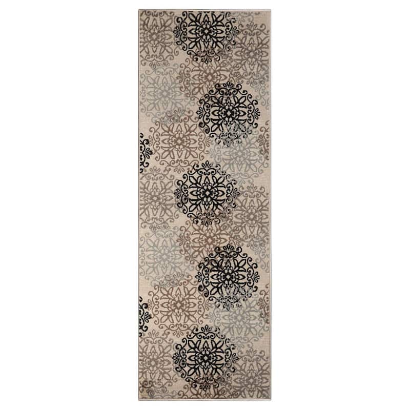 Superior Leigh Traditional Floral Scroll Indoor Runner or Area Rug - 2' 7" x 8' - Beige