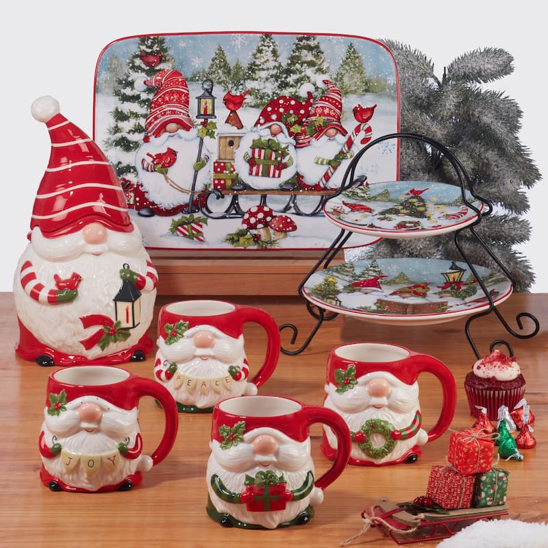 Certified International Christmas Gnomes 9" Salad/Dessert Plates, Set of 4 Assorted Designs - 9-inch