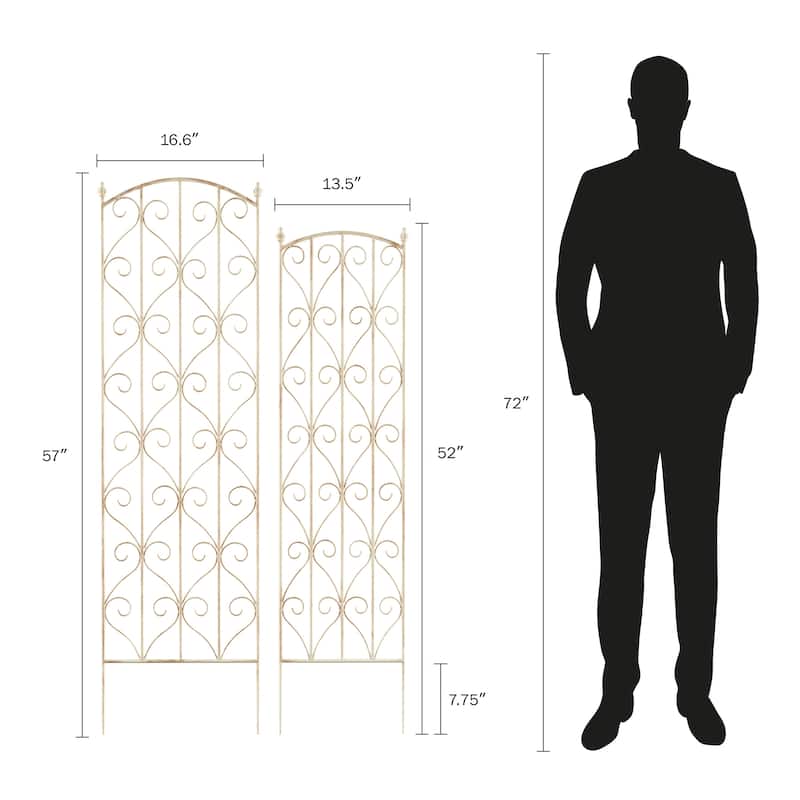 Set of 2 Garden Trellises - Decorative Scroll Metal Panels with 7.75-Inch Stakes by Pure Garden