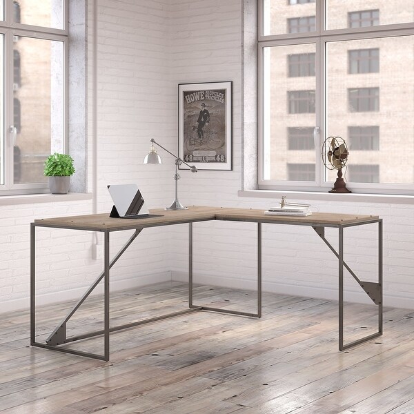 Bush Furniture Refinery 62W L Shaped Industrial Desk with Return in Rustic Gray