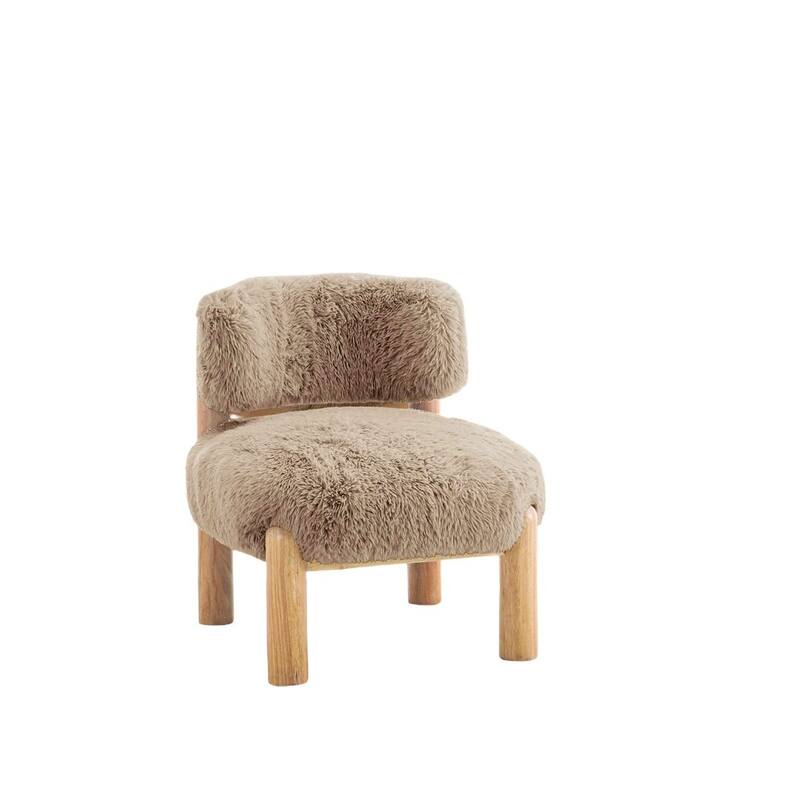 Mushroom Finish Accent Chair Fur Fabric Wooden Legs Curved Backrest Contemporary Primary Living Room