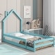 preview thumbnail 22 of 33, Twin Size Wood bed with House-shaped Headboard Floor bed with Fences Light Blue