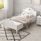 preview thumbnail 1 of 6, White Solid Wood Macaron Twin Size Toddler Platform Bed with Safety Rails White