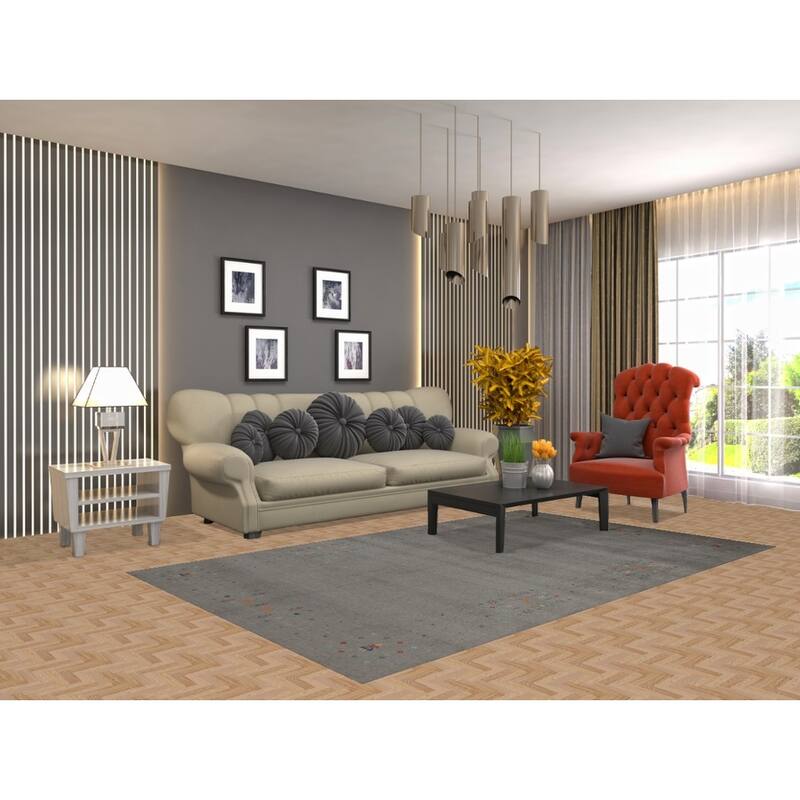 Hand Knotted Oriental 100% Wool Carpet Tribal Animal Pictorial Greys & Charcoal Gabbeh Area Rug - 8' 2'' X 5' 0''